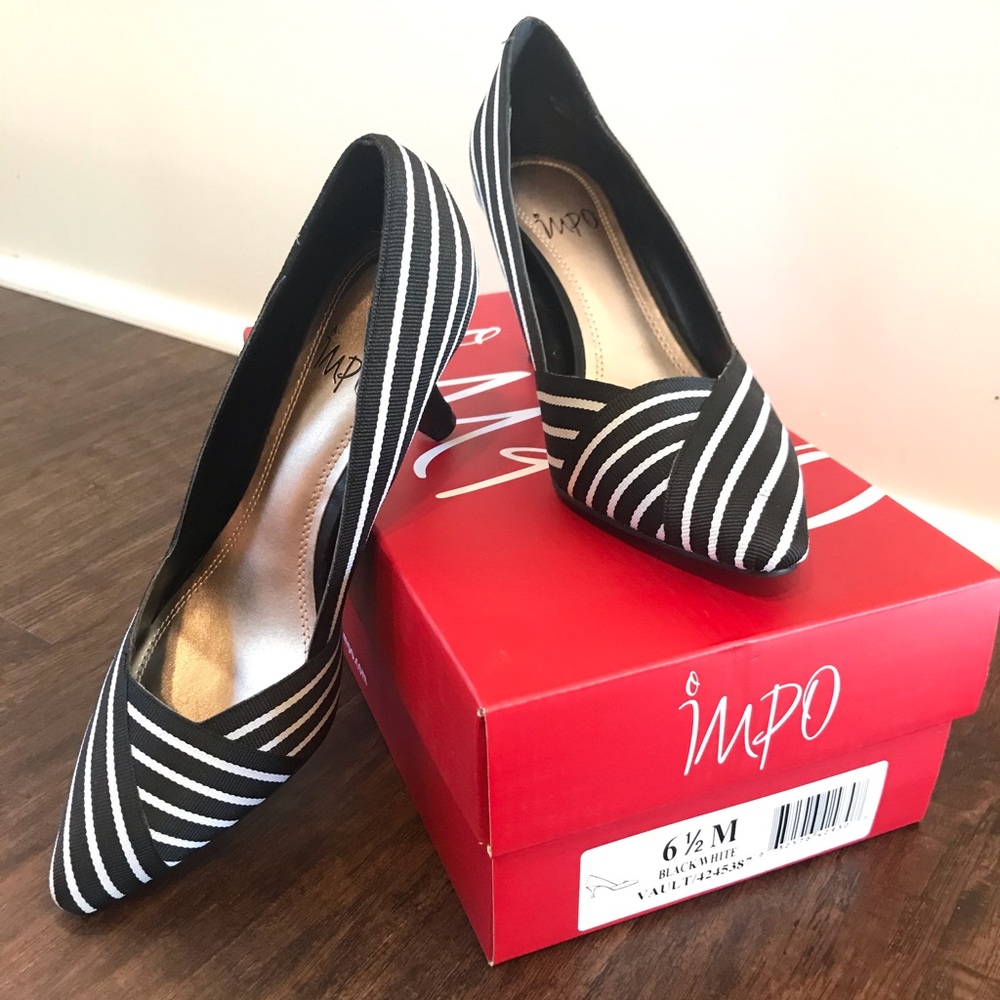 Impo Black and White Stripe Heels